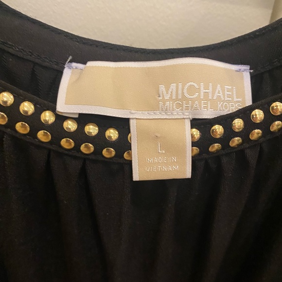 Michael by Michael Kors Women’s Black Dress Top with Gold Beaded Neckline - Picture 3 of 3